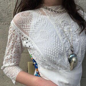 Antique 1900s Edwardian White Lace Cotton Dress Upcycled Romantic Spring XS-M